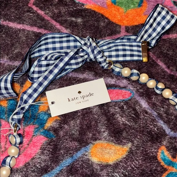 NEW Kate Spade Cream Pearl Necklace with Blue  Ribbon - Picture 3 of 4